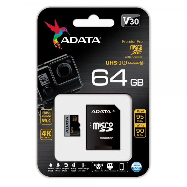 MEMORIA MICRO SD 64GB ADATA CALSS10 DX64GUI3 GO PRO