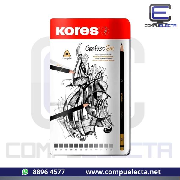LAPIZ DE GRAFITO GRADUADOS KORES X12 N.92162 CAJA METAL