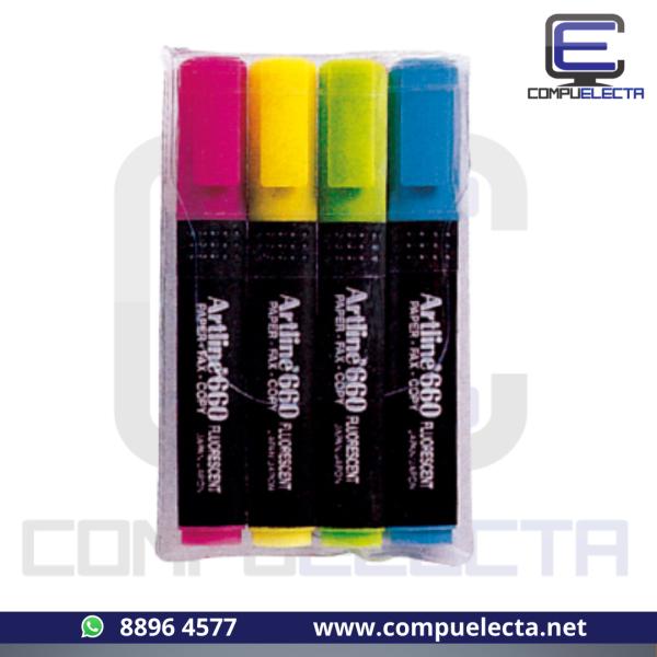 MARCADOR FOSFORESCENTE ARTLINE 660, 4 COL. ESTUCHE
