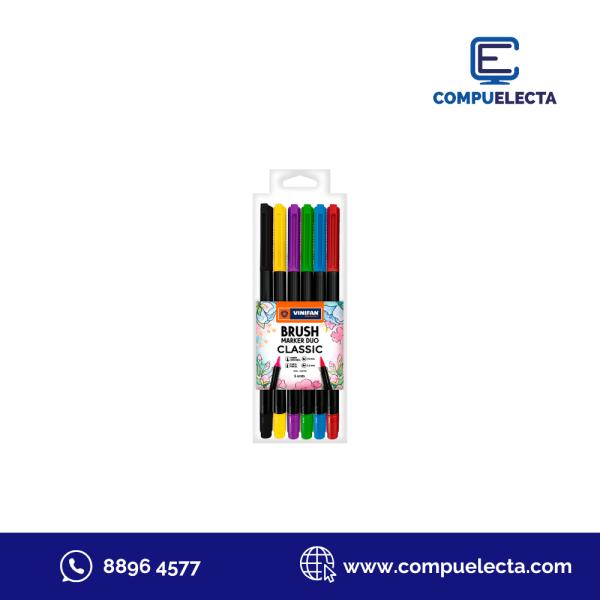 MARCADOR BRUSH MARKER DUO CLASICO ESTUCHE X 6 UDS VINIFAN