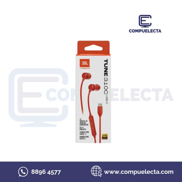 AUDIFONO EARPHONES JBL T310C USB-C ROJO JBLT310CREDAM