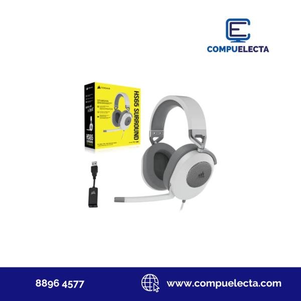AUDIFONO HEADPHONES GAMER CORSAIR HS65 C/CABLE BLANCO