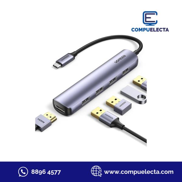 HUB TIPO C MULTI UGREEN 2USB+1TIPO C+1HDMI CM478/15495 GRIS