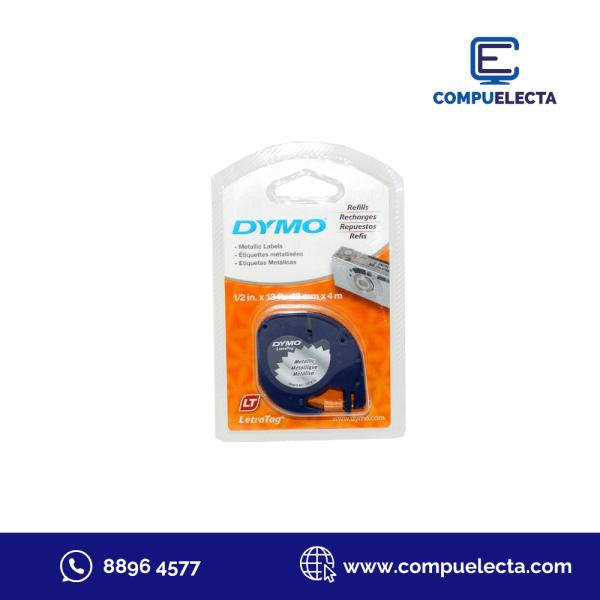 CINTA DYMO PLASTICA LT 1/2" BK/MET 91338