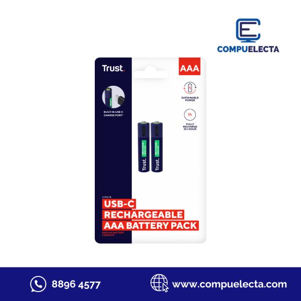 BATERIA AAA TRUST RECARGABLE USB-C 2U 500MAH 25585