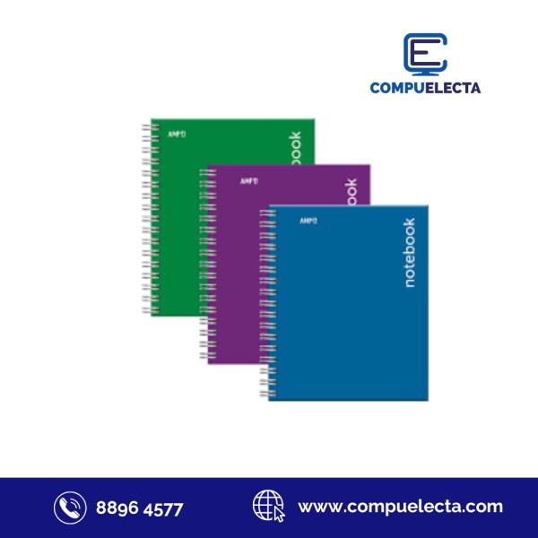 CUADERNO PASTA DURA MEDIA CARTA RESORTES AMPO COLORES