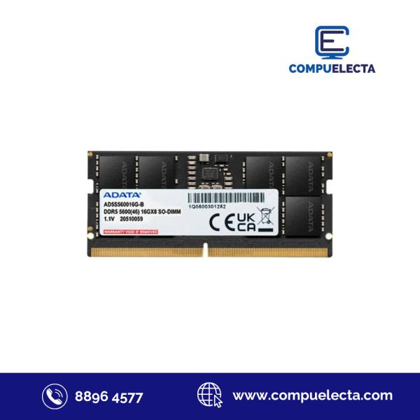 MEMORIA RAM LAPTOP DDR5 16GB 5600MHZ ADATA CL46 1.1V AD5S560016G-S NEGRO
