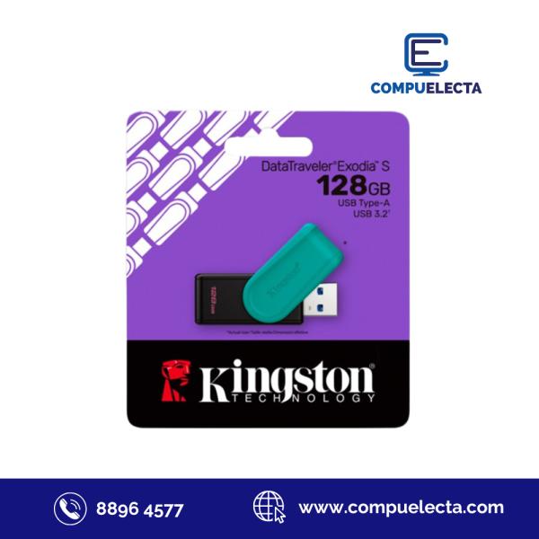 MEMORIA USB 128GB KINGSTON DATA TRAVELER EXODIA S DTXS NEGRO/TURQUESA